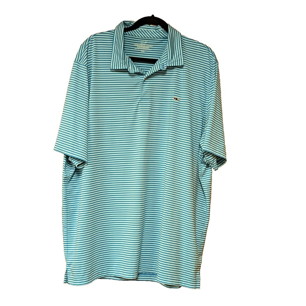 Vineyard Vines Performance Men's Polo Shirt 2XL Turquoise Striped Stretch Golf